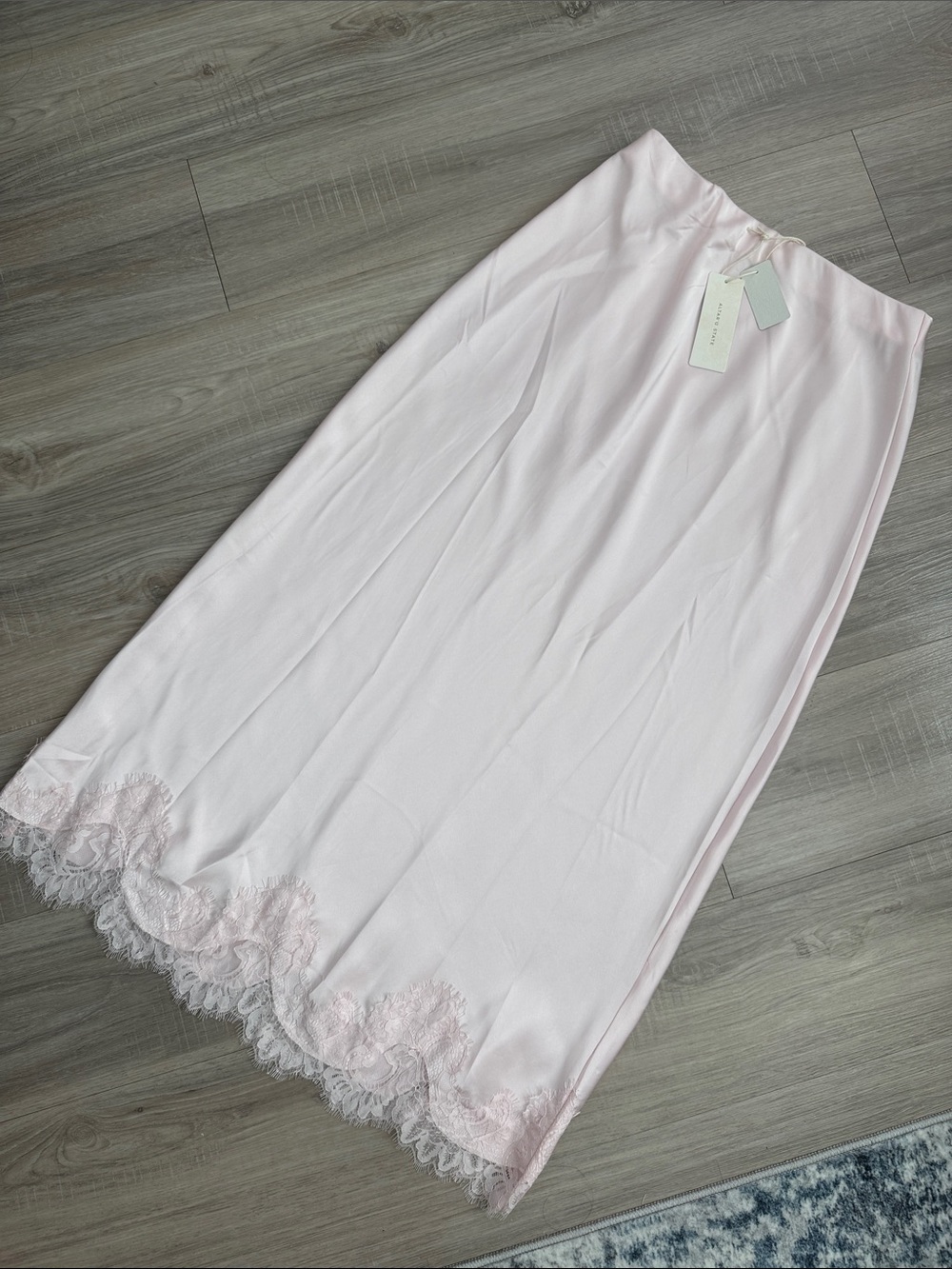 Altar'd State Light Pink Maxi Skirt with Lace Hem